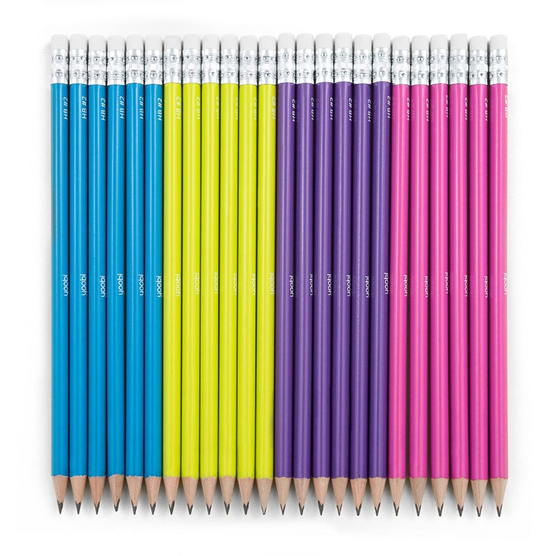 Yoobi No. 2 Pencils, Pre-sharpened in Bright Colors, Pink, Purple, Blue and Yellow, Fun School Supplies for Kids, Teens and Adults, 24 Pack - Image 1